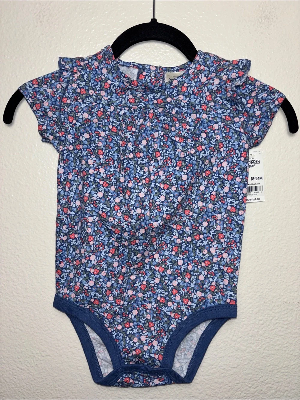 NWT OshKosh B'gosh Blue Floral One-Piece Bodysuit infants size 18-24 months